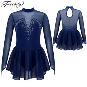 Dancewear Kinderen Meisjes Figuur Schaatsen Dans Jurk Lange Mouw Glanzende Mesh Ballet Gymnastiek Turnpakje Jurken Concurrentie Dancewear 230829