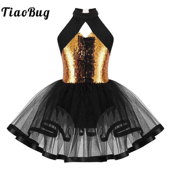 Dancewear Kids Girls Sequins Ballet Dance Robe tutu Sparkly Halter Gymnastique Leotard Modern Jazz Jazz Jazz Dance Vêtements 231213