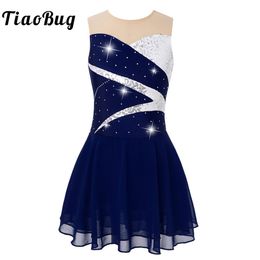 Dancewear Kids Girls Glanzende pailletten Figuur Skating Dress Gymnastics Tuchard Ballet Tutu Dress Costumes 230520