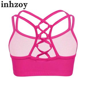 Dancewear Kids Girls Mouwess Criss Cross Back Back Crop Tank Top Bra Ballet Dance Training Yoga Spaghetti Schouderbanden Vest ActiveWearl2405