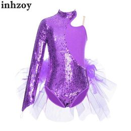 Ropa de baile para niños chicas brillantes lentejuelas ballet dance gymnastics leotard figura acrobacia de patinaje