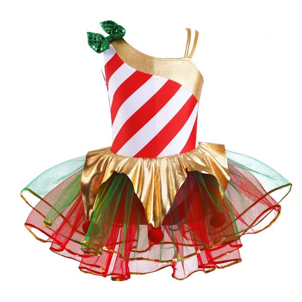Vêtements de danse enfants petites filles elfe robe de noël paillettes rayures carnaval festival Santa cosplay costume ballet justaucorps tutu robe ballerine 231127