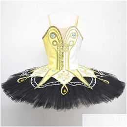 Dancewear Nieuwe stijl voor Kid Black Red Factory Wear Knie Classical Fairy Dress Ballet -kostuums op Tutu Lotard White Gold Drop Delive Dh6it