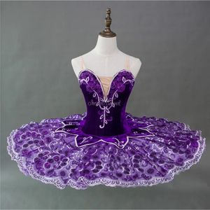 Dancewear professionnel personnalisé enfants filles femmes adulte Performance compétition porter des Costumes de danse velours violet Ballet Tutu 231124