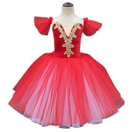 Dancewear Abito lungo rosso Abito tutu di balletto Gonna Lago dei cigni Sling Costume da prestazione professionale per ragazze Vestidos Chica Bailarina 230520