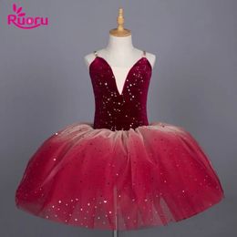 Vêtements de danse Ruoru Blingbing couleur rouge filles robe enfants Costume robe de ballet Tutu jupe avec bretelles réglables ballerine robe justaucorps 231102