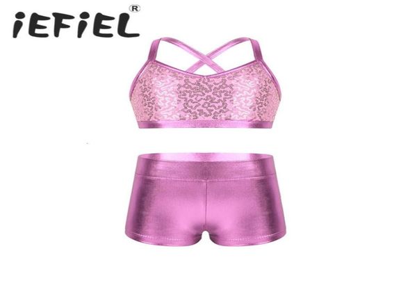 Dancewear Paillettes Enfants Filles Costumes Fête Ballet Danse Gymnastique Justaucorps Tenue Ensemble pour Cadeau D'anniversaire Classe Performance Vêtements4125851