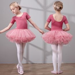 Dancewear Dansjurk met korte mouwen voor meisjes Katoenen balletdanskleding met tule Peuterballetjurk Kindertutujurk Kinderdansrokken 230920