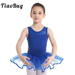 Dancewear Tiaobug Kids Teens Floral Mesh Professional Ballet Tutu Mesh Dress Dance Wear Children Girlet Leotard Stage Dance Costume Y240524