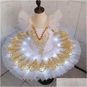 Dancewear White Professional Ballet Tutu Light Light N Lake Girls Ballerina Dress Kids Party Wear Costumes Drop Livrot Baby Maternit Dh1fe