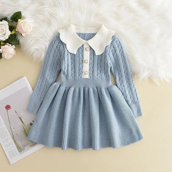 Dancewear hiver filles tricot laine à manches longues robe automne bébé à volants tricoté princesse pull vêtements décontractés 231128