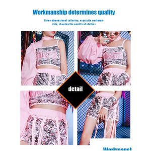 Dancewear ZZL Jazz Dance Hip-Hop kostuum Urban Girl Cleren Pink Pargin Style Dace Wear Teen Street Shiny Cool For Children Drop Deliv Dhk1e