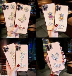 Dancing Angel Girl Gold Bear Desginer Diamond Cases voor iPhone14Promax 11 Pro Max Covers met Butterfly Bear Pink iPhone14Plus Shell voor iPhonexs Max XR 13Pro 12Pro