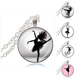 Danse ballerine danseuse collier Ballet danse fille Po pendentif Cabochon dôme bijoux de mode pour femme pull chaîne collier 206J