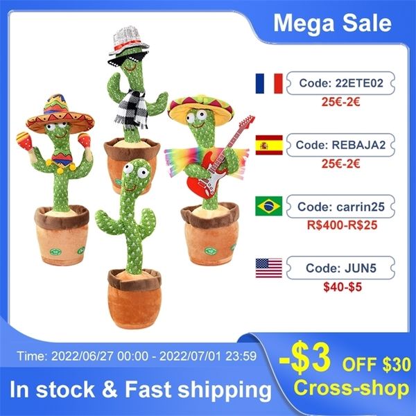 Danse Cactus Répéter Parler Jouet Électronique En Peluche Jouets Peut Chanter Enregistrer Alléger Batterie USB Charge Début Eon Drôle Cadeau 220629