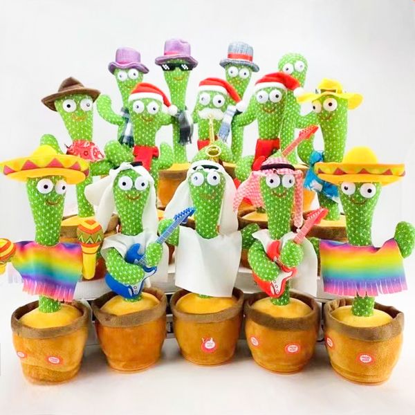 Dancing Cactus Répéter Talk Toy Toy Toy Electronic Peluche Toys peut chanter l'enregistrement Lighten Batterie charge Education précoce Cadeau drôle