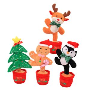 Dancing Christmas Toy Light Up Música eléctrica Muñeca Decoración de relleno Interactivo Funny Tree Elk Gingerbread Man 240401