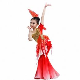 Traje de baile Dr. Mermaid rojo, traje clásico para niños Dai Performance Wear para niñas X3F1 #