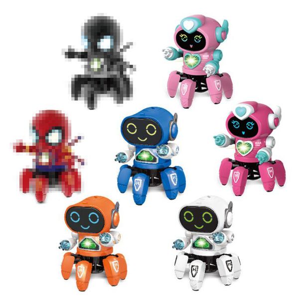 Juguetes electrónicos para mascotas, robot de acero hexápodo eléctrico de baile con luz de caja de color y juguetes musicales para niños