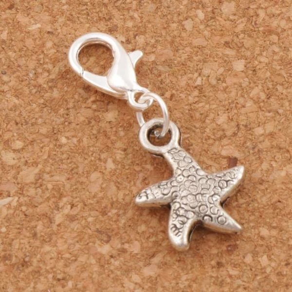 Dancing Flake Star Starfish Sea Charms 100pcs / lot 12 7x29 5mm Fermoirs à homard flottants en argent antique pour verre vivant C123280t