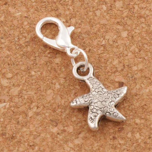 Dancing Flake Star Starfish Sea Charms 100pcs / lot 12 7x29 5mm Fermoirs à homard flottants en argent antique pour verre vivant C123226m