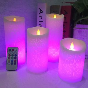 Dansende vlam LED kaars met RGB afstandsbediening, wax pilar kaars voor bruiloft decoratie kerstkaars / kamer nachtlampje 210702