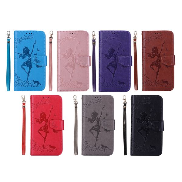 Dancing Girl Embossed Wallet Phone Case pour iPhone X XR XS MAX 7 8 Plus et Samsung S9 S10 Plus Note9 etc.