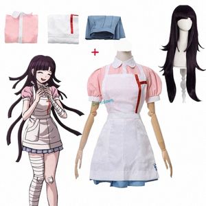 Danganrpa Mikan Tsumiki Cosplay Outfit avec perruque Anime Halen Désespoir Ultime Infirmière Uniforme Maid Costume Ensemble complet pour les femmes n8Ey #