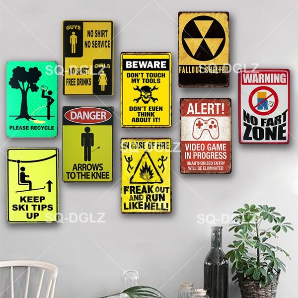 Danger Metal Sign Vintage Metal Plaque Alert de alerta de alerta Tenga cuidado con la decoración de la pared al aire libre Cartel de advertencia de letreros de estaño diseñados divertidos