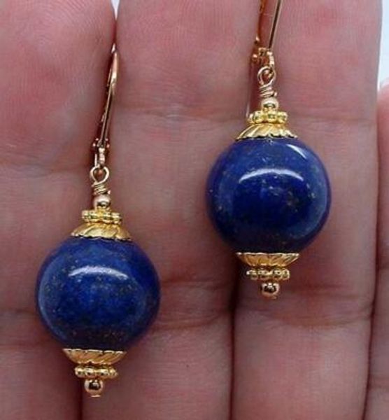 Boucles d'oreilles pendantes en argent Lapis Lazuli bleu lisse de 12 mm