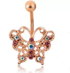 Bengelen navel ring rose gouden balk body sieraden vlinder navel piercing voor sexy dames luxe