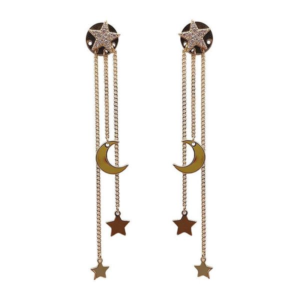 Lámpara colgante para mujer, 1 par de pendientes de estilo coreano, exquisita estrella de cristal, Luna, colgante de borla larga, joyería de fiesta