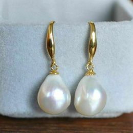 Dangle Lustre 10-11mm Naturel Blanc Southsea Baroque Perle 14K Or Boucles D'oreilles Thanksgiving D'eau Douce Fête Des Mères Cadeaux De Vacances Lu