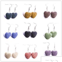 Dangle Kroonluchter 10 Kleuren 20Mm Hart Liefde Lavasteen Oorbellen Diy Aromatherapie Essentiële Olie Diffuser Dangle Oorbellen Sieraden voor Dr Dhole