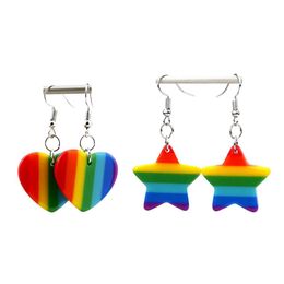 Dangle Kroonluchter 12 Paar LGBT Regenboog Oorbellen Gay Pride Charm Hart Oorbel voor Vrouwen Mode-sieraden Brincos 2210102590