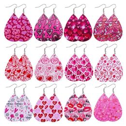 Lámpara colgante 12 pares de aretes de cuero para el día de San Valentín para mujer, Kit de imitación de lágrima con estampado en forma de corazón ligero, 158v