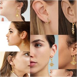 Candelier de Dangle 18k Pendientes de caída de oro para mujeres Cross Cross Cross Flower Star Charms Estrella Parring Joyería de moda Deliv Dhelr