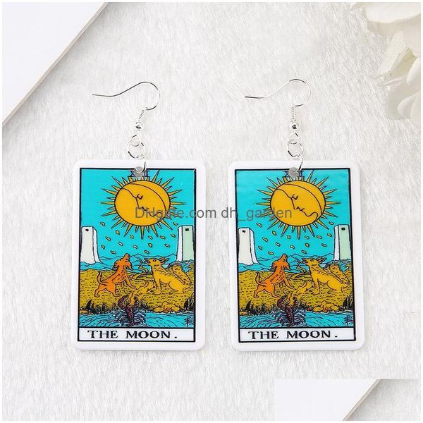 Dangle Lustre 1 Paire Tarot Deck Carte Goutte Boucle D'oreille 57X37Mm Flatback Artisanat Soleil Lune Étoile Et Amoureux Divination Conseil Cha Dhgarden Dhedy