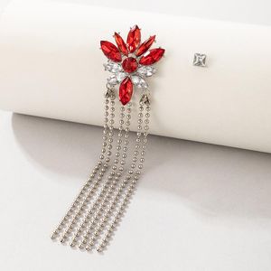 1 unids/set de candelabro colgante, pendiente de gota de borla de piedra de cristal rojo de lujo para mujer, cadena larga de aleación de Metal, joyería Bohemia