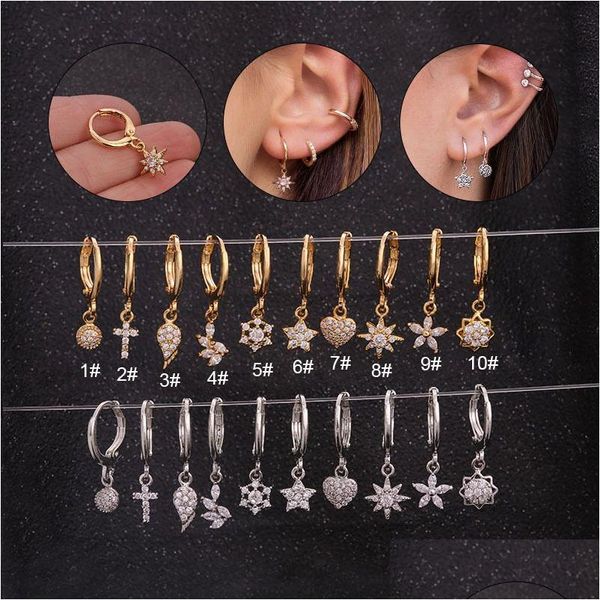 Dangle Lustre 1 Pièce Coeur Couronne Lune Étoile Piercing Boucles D'oreilles Pour Femmes Bijoux Cercle Étoile De Mer Cubique Zircon Goujon Livraison Directe Dhaig