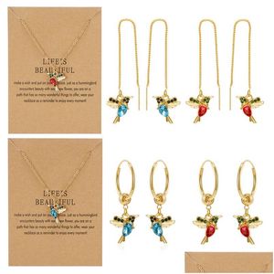 Dangle Kroonluchter 2021 Mode Kleine Vogel Drop Lange Hangende Oorbellen Voor Vrouwen Elegant Meisje Dier Hoepel Oorbel Ketting Sieraden P Dh19O