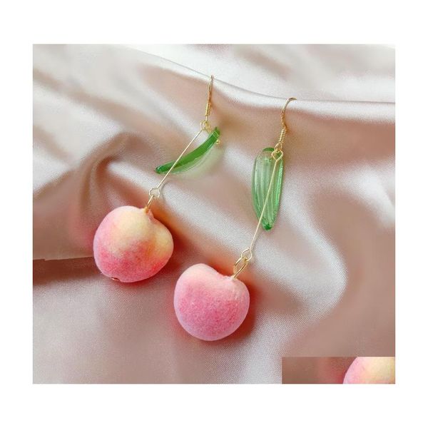 Dangle Lustre 2021 été coréen acrylique à la mode rose pêche boucles d'oreilles pour femmes filles mignon doux bijoux cadeau mode fruits Oorb Dhjme