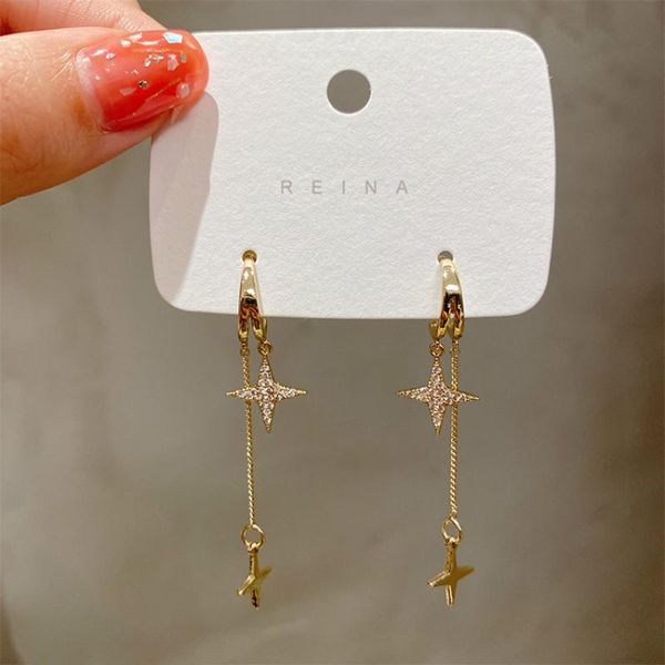 Pendientes colgantes de araña para mujer, aretes largos con borlas de estrella de cristal a la moda, regalos de joyería de Metal dorado dulce 2022