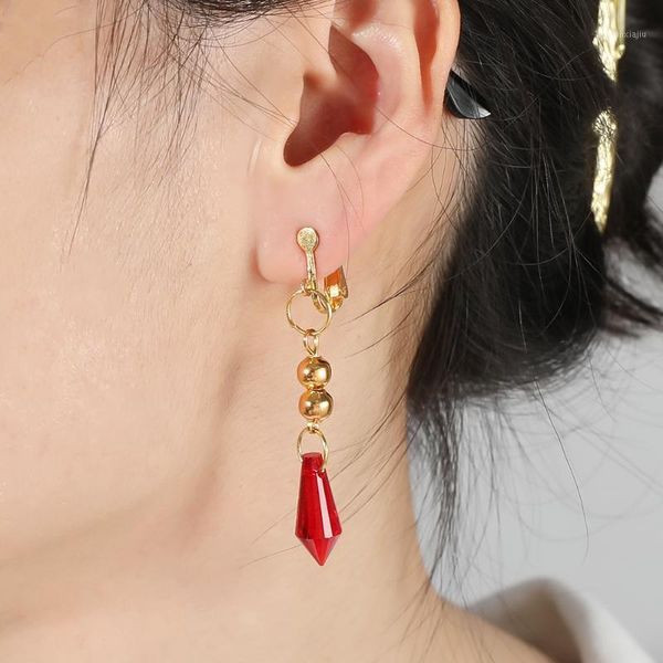 Lámpara colgante de juego Genshin para hombre y mujer, aretes de impacto, figura de dibujos animados, Tartaglia, Cosplay, pendiente de cristal rojo, regalo de joyería, 2022