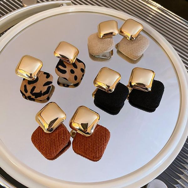 Pendientes colgantes de leopardo con botón cuadrado de rombo geométrico coreano 2022 para Mujer, Pendientes de moda para Mujer