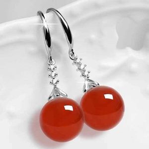 Dangle Chandelier 2022 Nouvelle mode exquise Agate perle boucles d'oreilles femmes pendentif boucles d'oreilles brillant rouge vert rond Agate bijoux boucles d'oreilles cadeau G230313