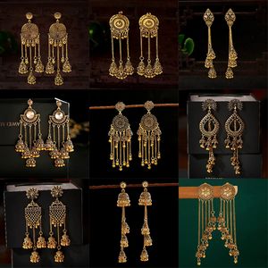 Dangle kroonluchter 2023 Indiase Jhumka oorbellen retro sieraden voor vrouwen Boho etnische vintage gouden lange kwast drop ronde kralen oorbellen 231216