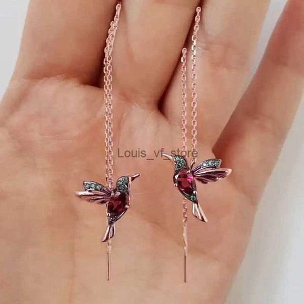 Lámpara colgante 2023, nueva moda, pendientes de pájaro bonitos de Color rosa dorado y azul para amantes de las niñas, joyería de regalo de fiesta de amor E5874 H240125