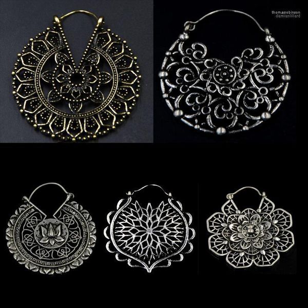 Dangle Lustre 20g Laiton Cuivre Tribal Spirale Goutte Boucle D'oreille Poids Fleur Charme Oreille Hoop Bijoux Piercing Style1