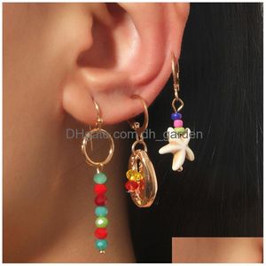 Dangle Chandelier 3 pièces / ensemble femme Boho Mticolor cristal perlé boucles d'oreilles pour femmes filles mode or métal coquille Sta Dhgarden Dh4Xk